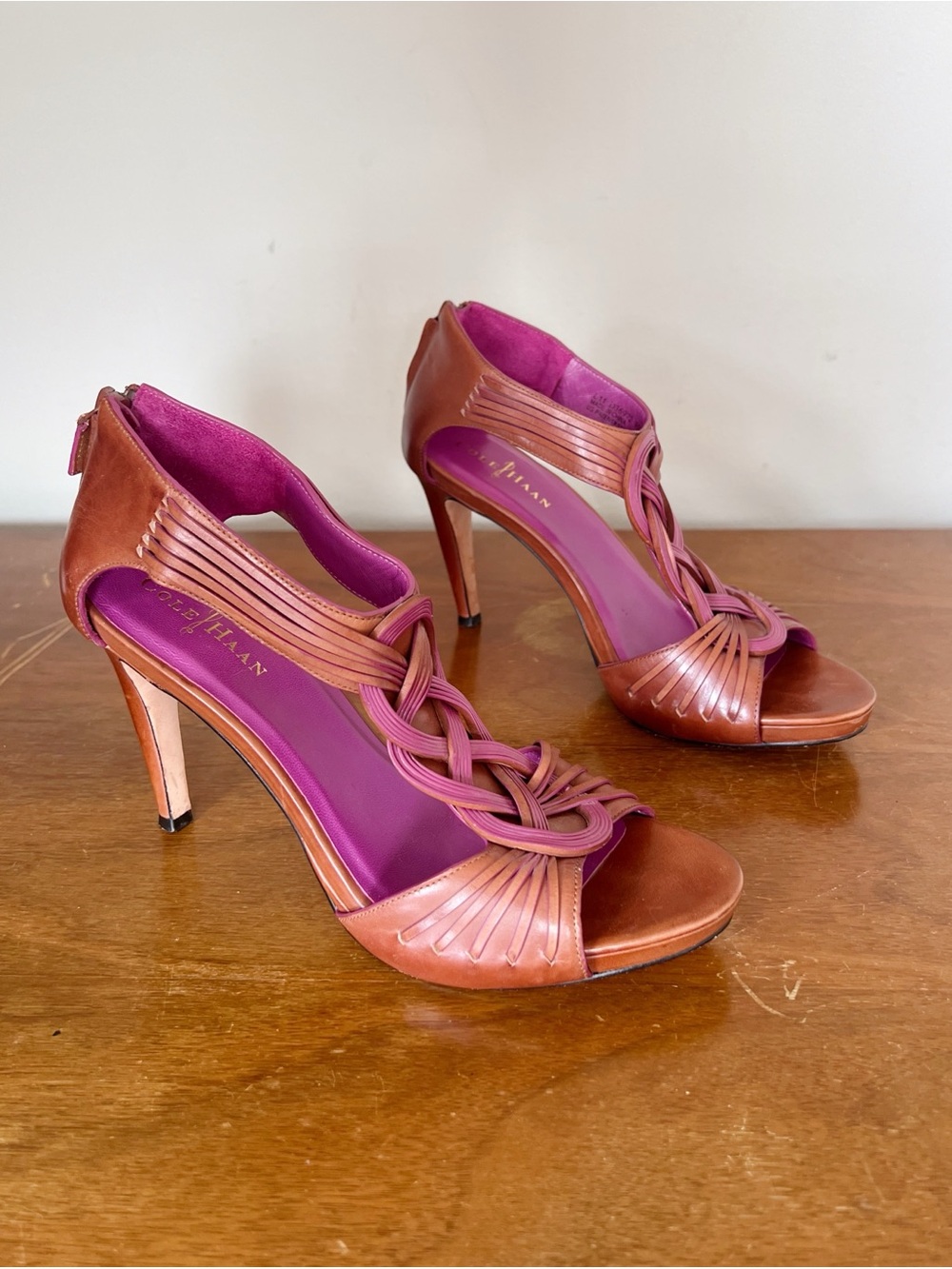 Cole Haan • Vivian Air Sandal heeled open toe braided Sequoia brown purple